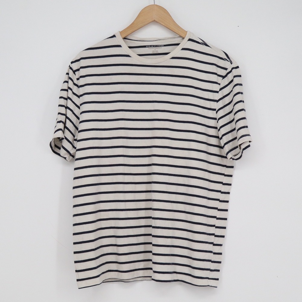 Amazon Essentials Mens Regular Fit Striped Crewneck T-Shirt Cream Navy Blue M